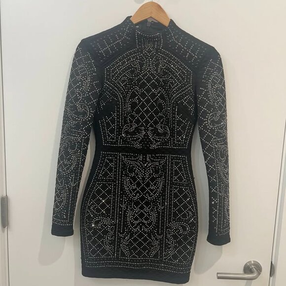 Bebe Black Studded Embellished Bodycon Mini Dress Size XS Club Going Out - Picture 3 of 9